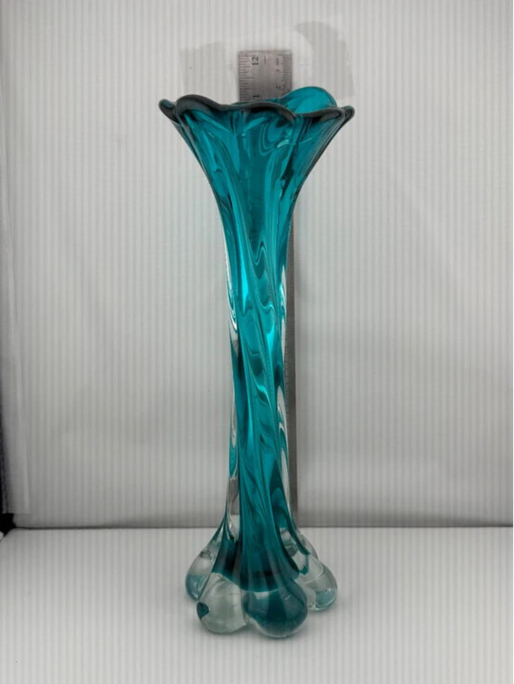 Vintage Viking Glass Epic Bluenique 6-Petal Swung Vase 12" MCM